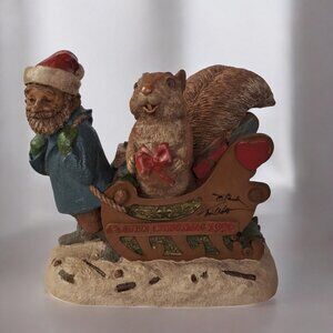 Vtg Cairn Christmas 1996- Tim Wolfe & Tom Clark - Gnome, Squirrel & Sleigh